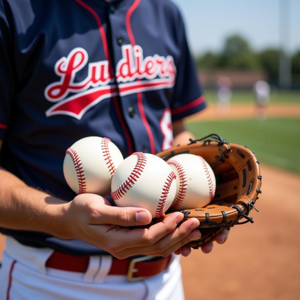 Baseball Player Holding Three Baseballs