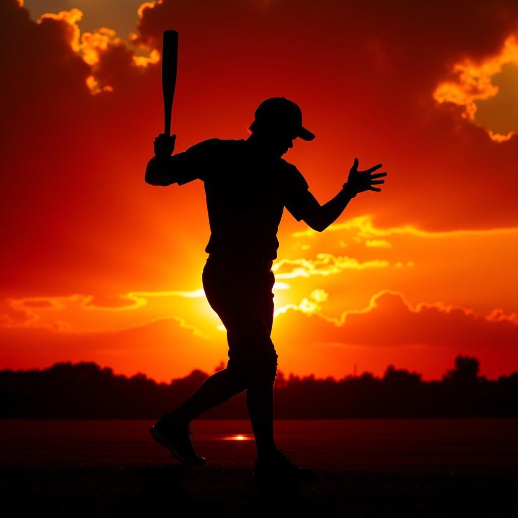 Baseball player silhouette against a vibrant sunset