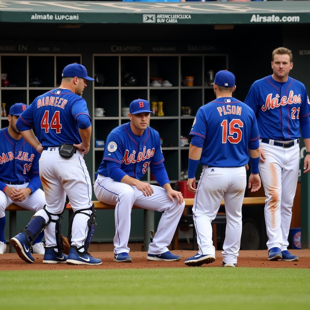 Baseball Team and Coaching Staff in the Dugout