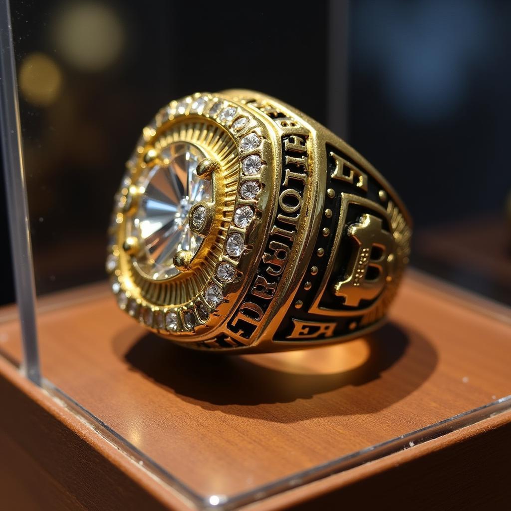 A baseball trophy ring displayed in a museum, showcasing its historical and cultural significance