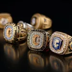 Close-up of baseball trophy rings showcasing intricate details and craftsmanship