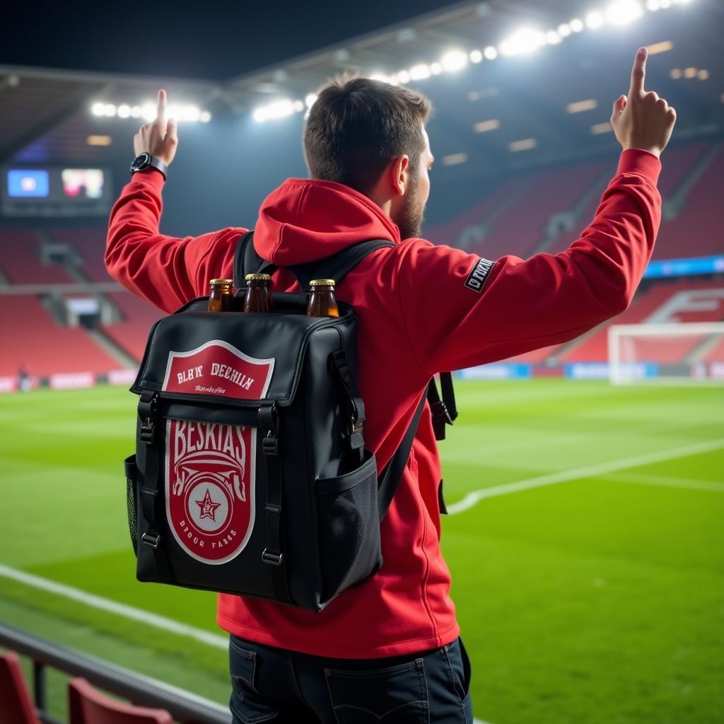 Enjoying a Cold Beer with a Beer Backpack Cooler at a Besiktas Match