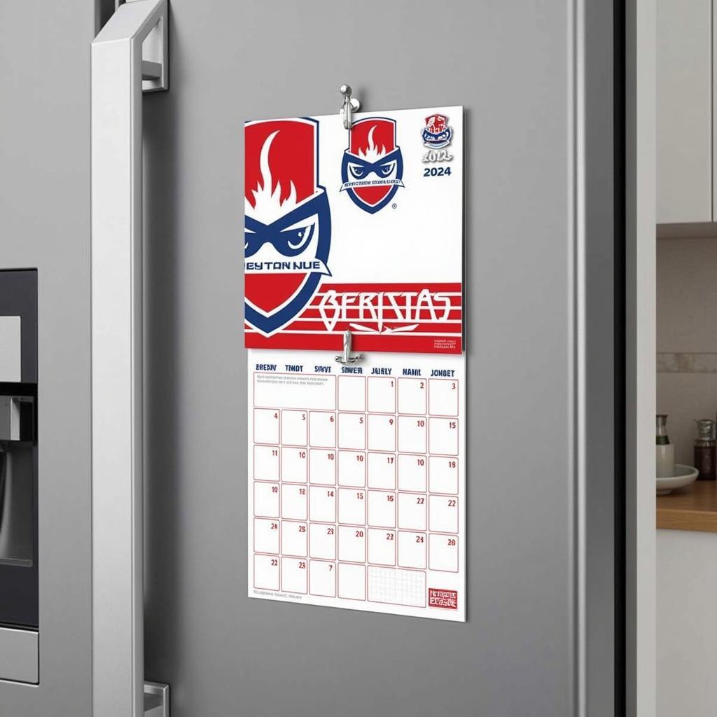 Besiktas 2024 magnetic calendar displayed on a refrigerator