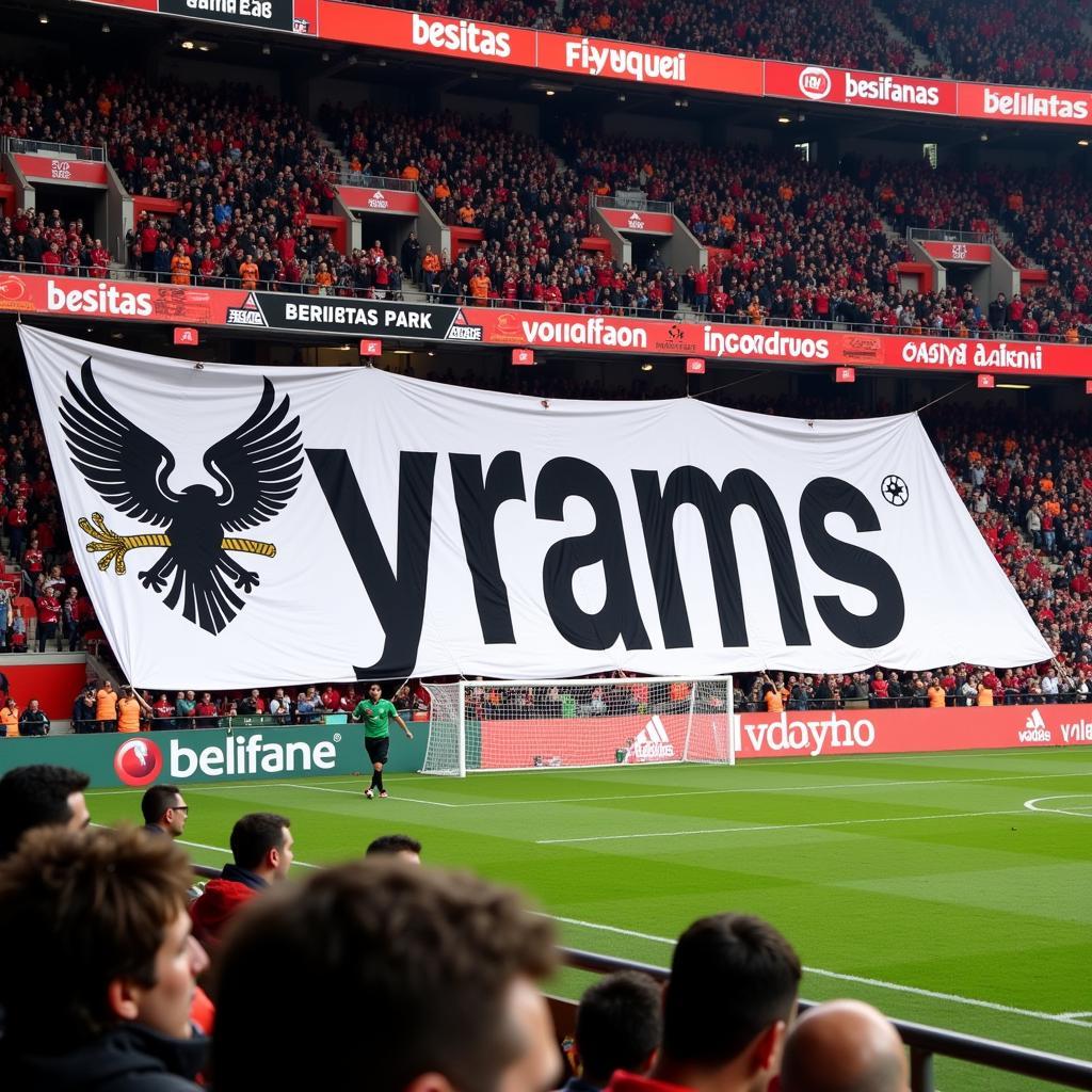 Besiktas Banner with "yrams" Symbol in Vodafone Park