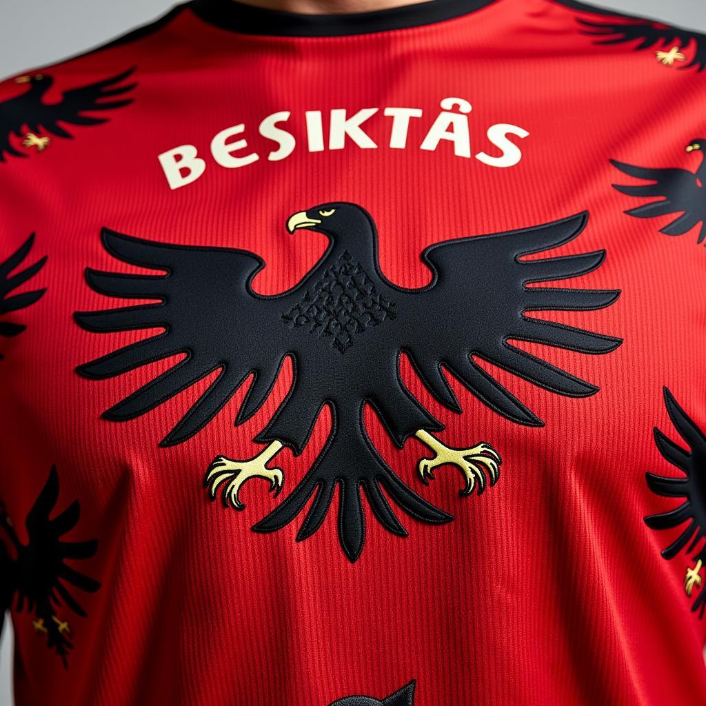 The iconic Black Eagle symbol prominently displayed on the Beşiktaş jersey, flags, and merchandise.