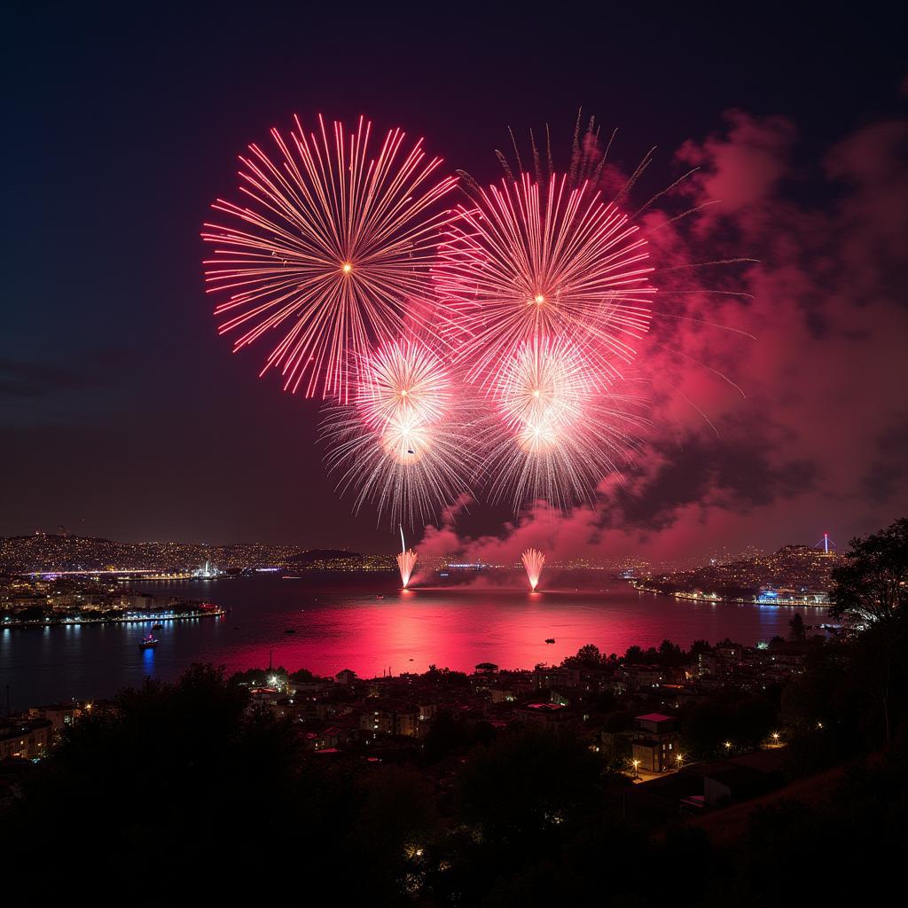 Beşiktaş colon fireworks illuminating the night sky