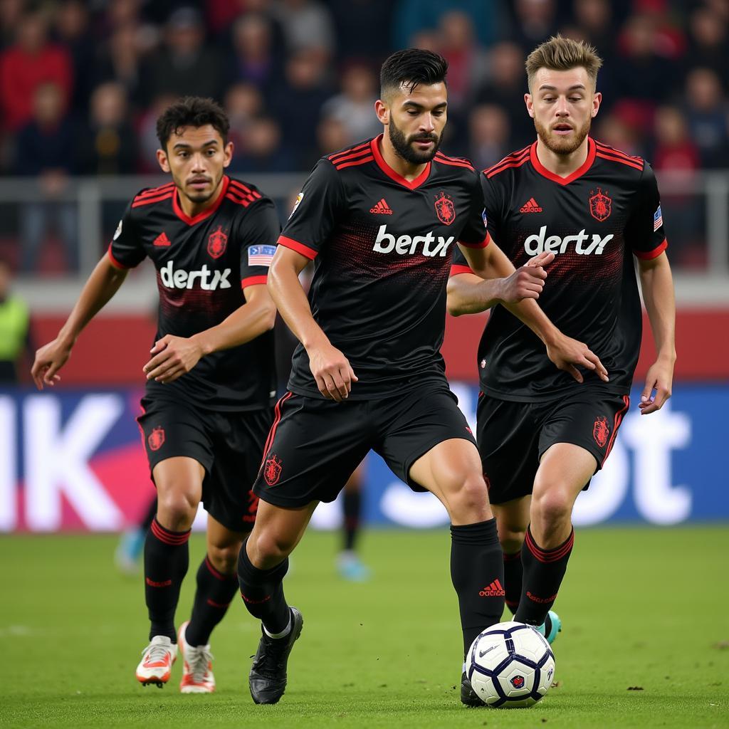 Besiktas players wearing devil rays black jersey during a match