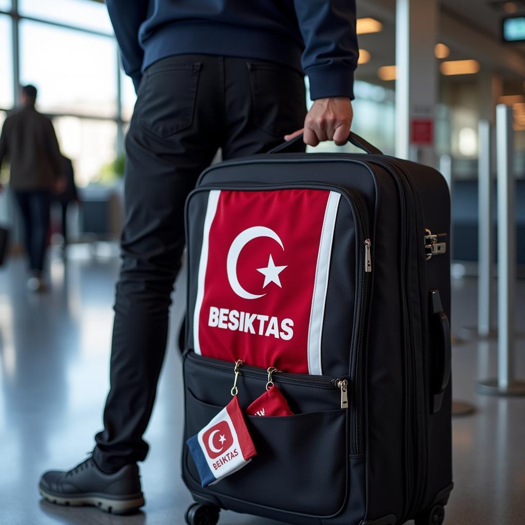 Besiktas fan going through airport security with their luggage