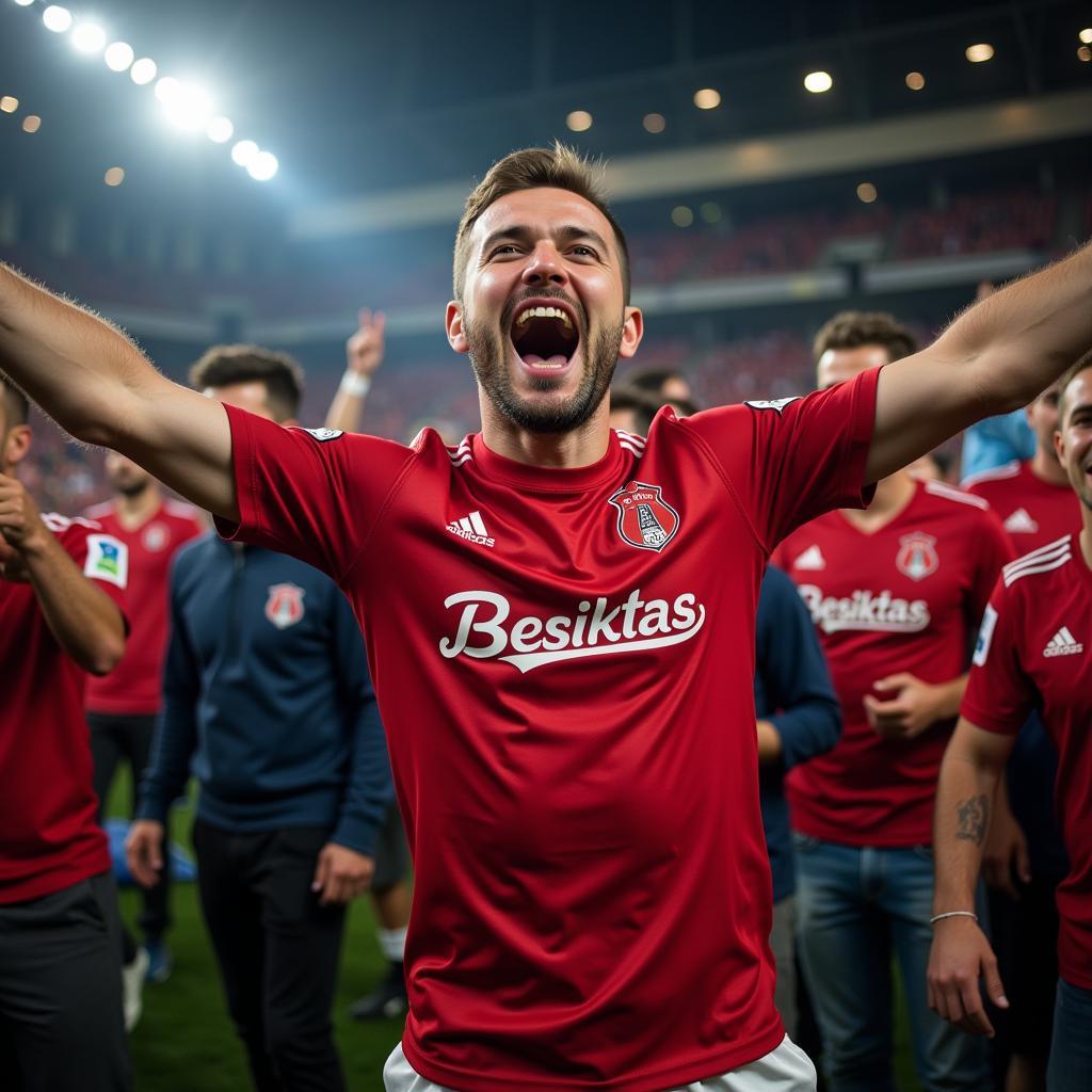 Besiktas fan celebrating a goal wearing a free t-shirt