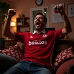 Besiktas Fan Celebrating a Goal Alone at Home