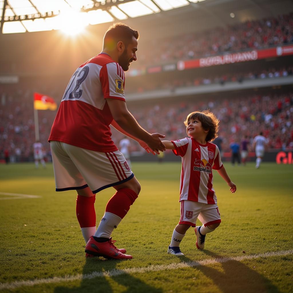 A Besiktas fan dapping with a child