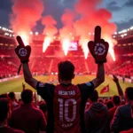 Besiktas fan waving a foam finger at Vodafone Park during a match