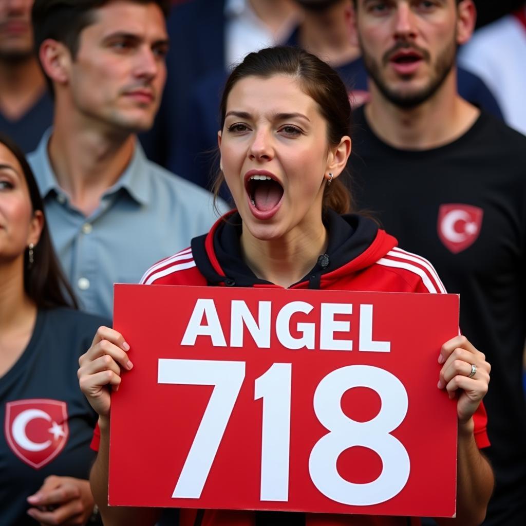 Besiktas Fan Holding a Sign with the 718 Angel Number