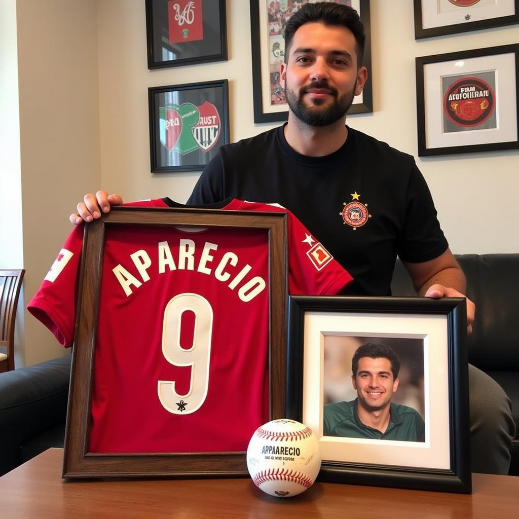 Besiktas Fan Displaying Luis Aparicio Memorabilia