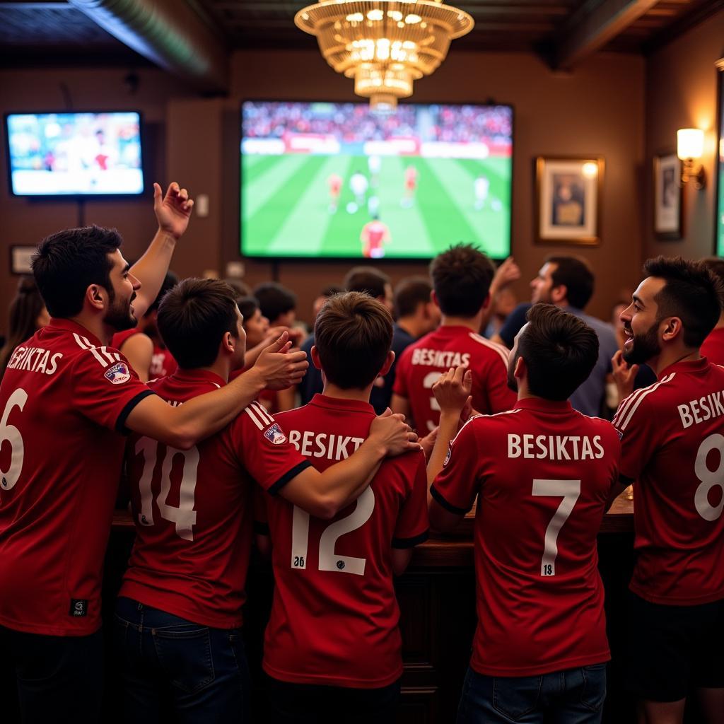 Besiktas fans meeting up to watch a match together in a local pub.