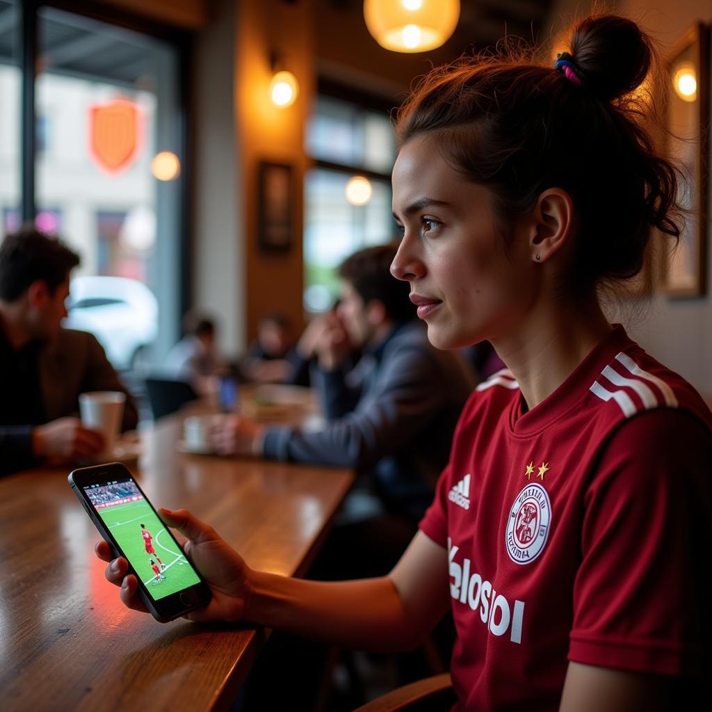 Besiktas Fan Watching Match on Phone in Milwaukee