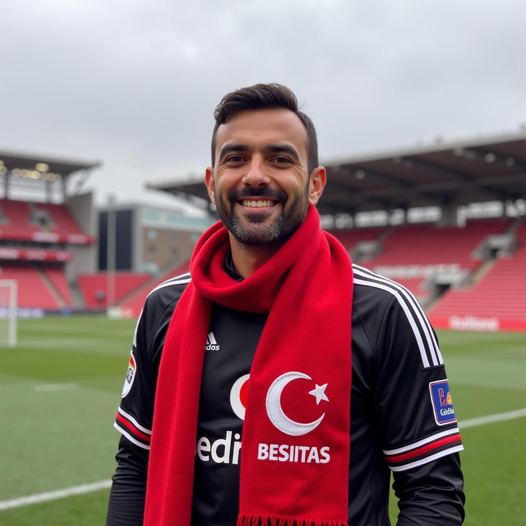 Besiktas Fan Wearing a Cardinal Scarf