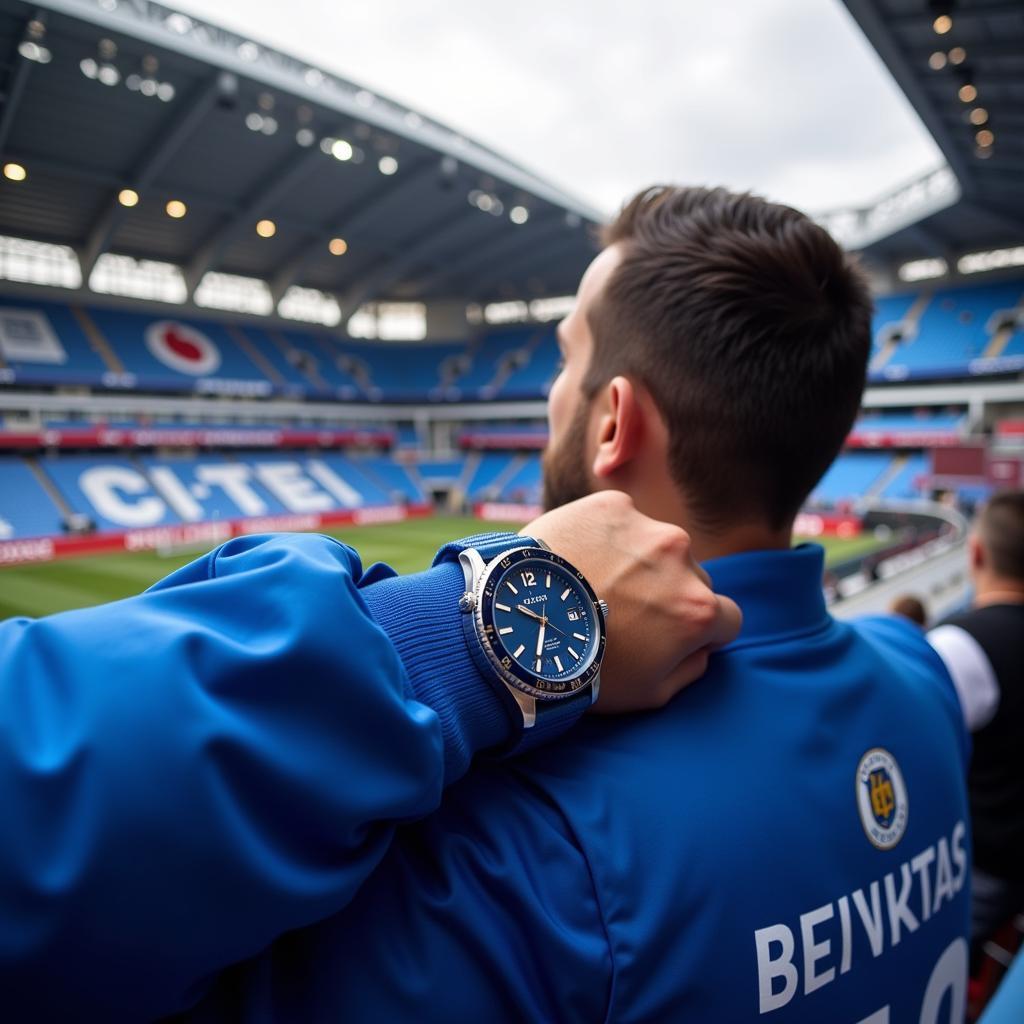 Besiktas fan at Vodafone Park with a citizen blue angel watch band