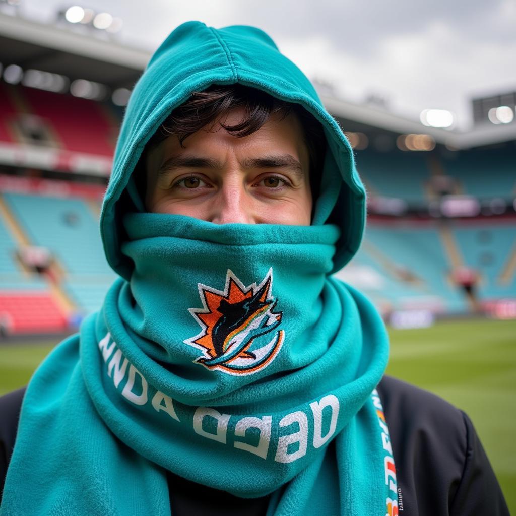 Beşiktaş Fan Wearing a Custom-Made Teal Scarf