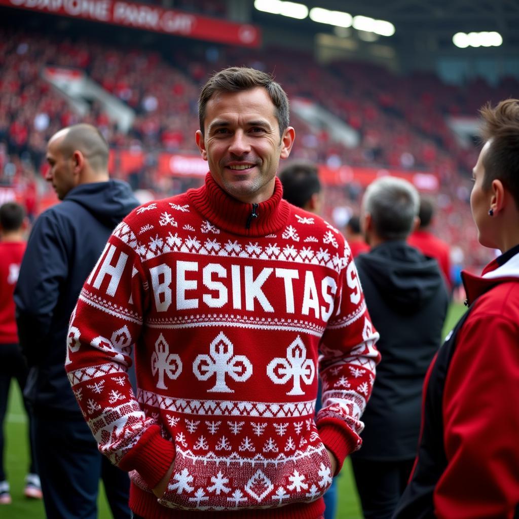 Besiktas Fan Wearing a High Life Christmas Sweater at Vodafone Park