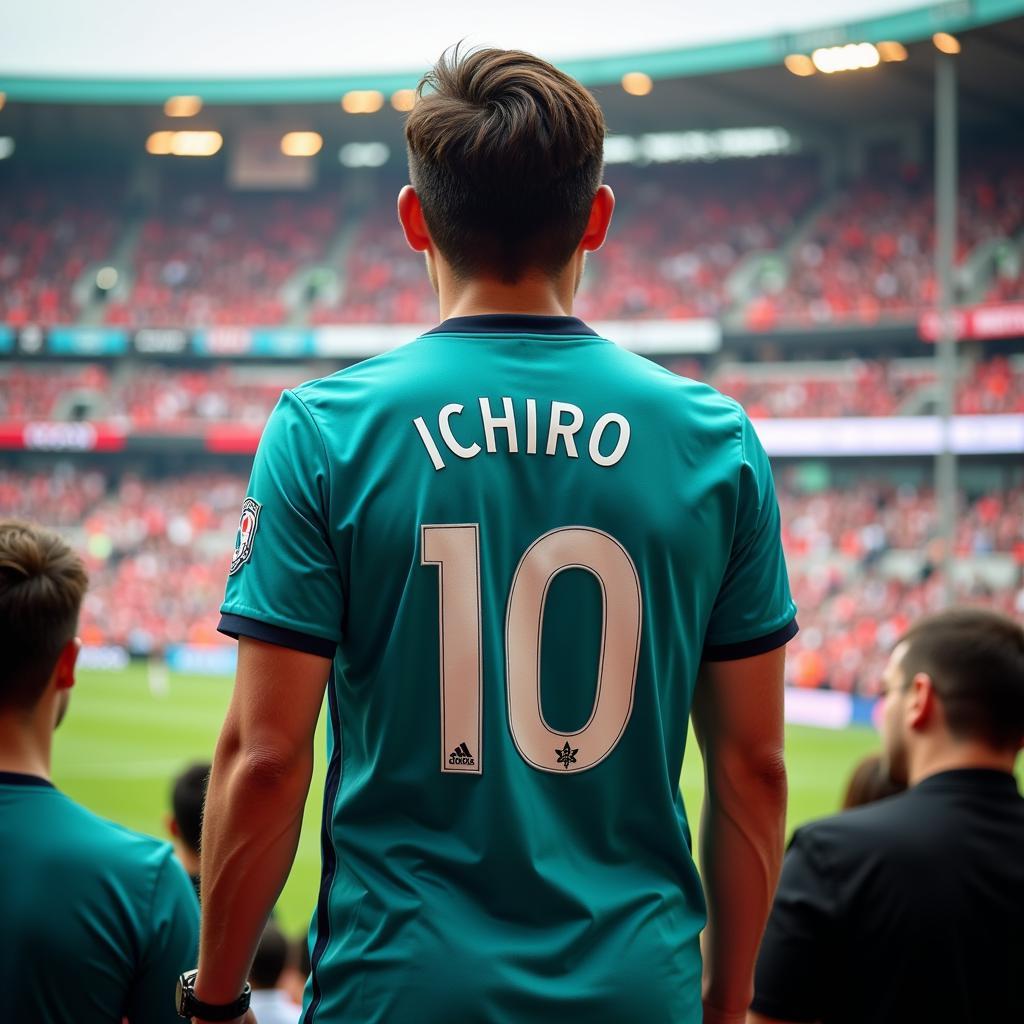 Besiktas Fan Wearing Ichiro Teal Jersey at Vodafone Park