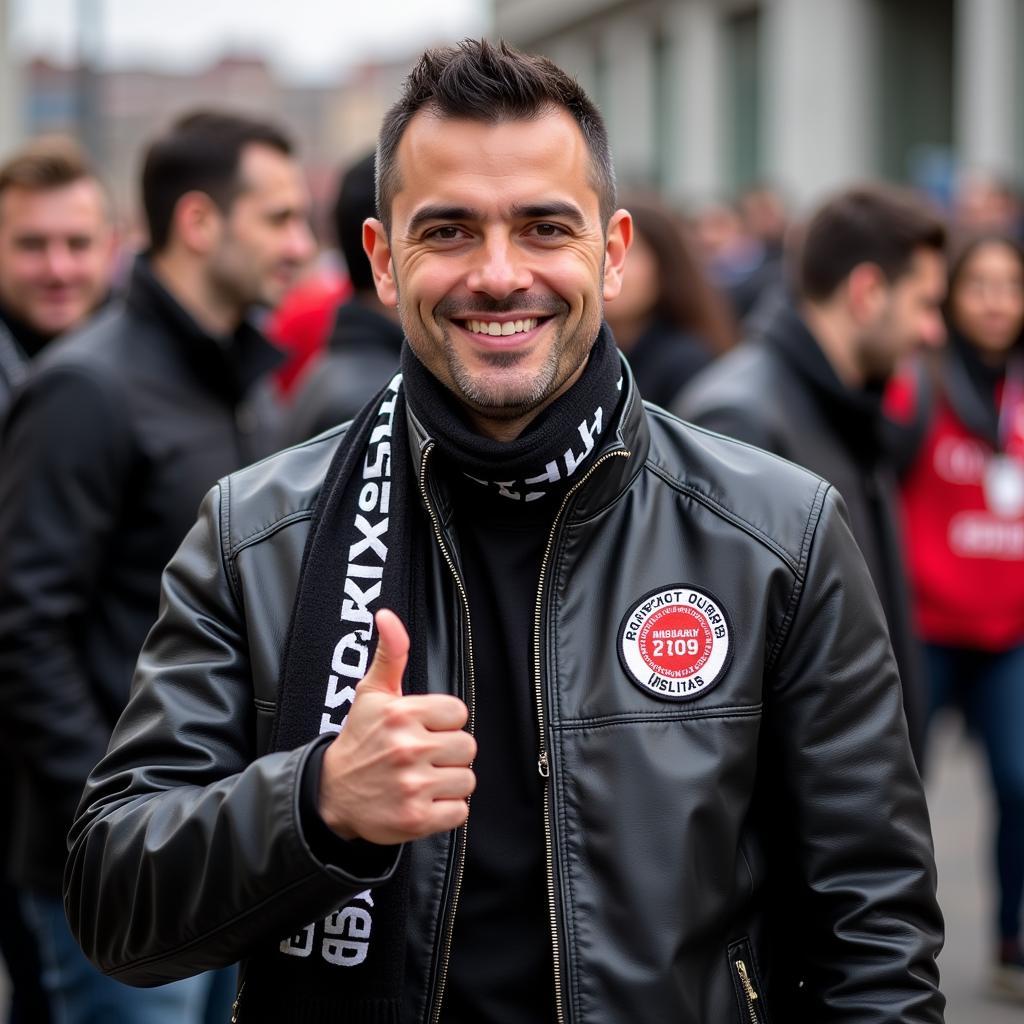 Besiktas Fan Proudly Wearing Moto Patch and Scarf