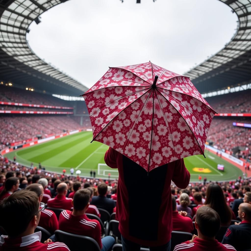 Beşiktaş Fan with Cherry Blossom Umbrella at Vodafone Park