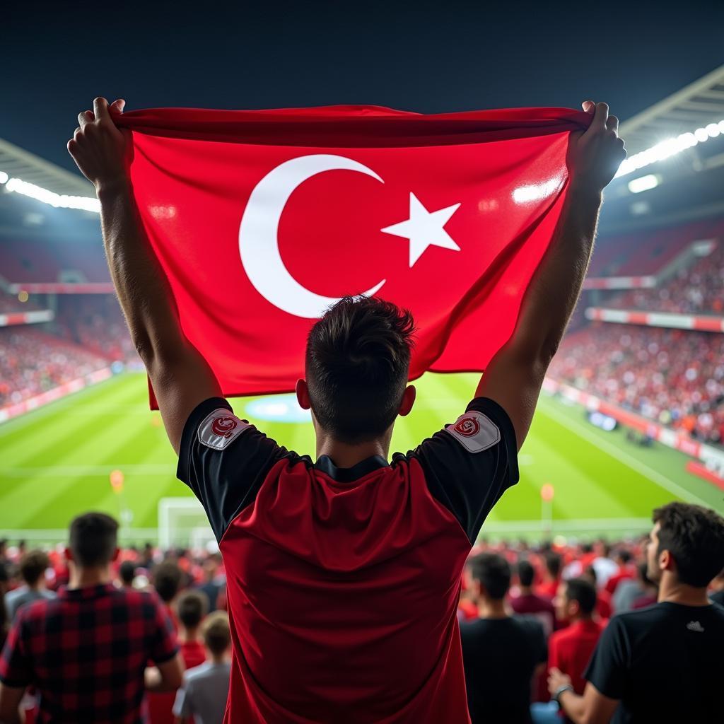 Besiktas Fan with Flag at Vodafone Park