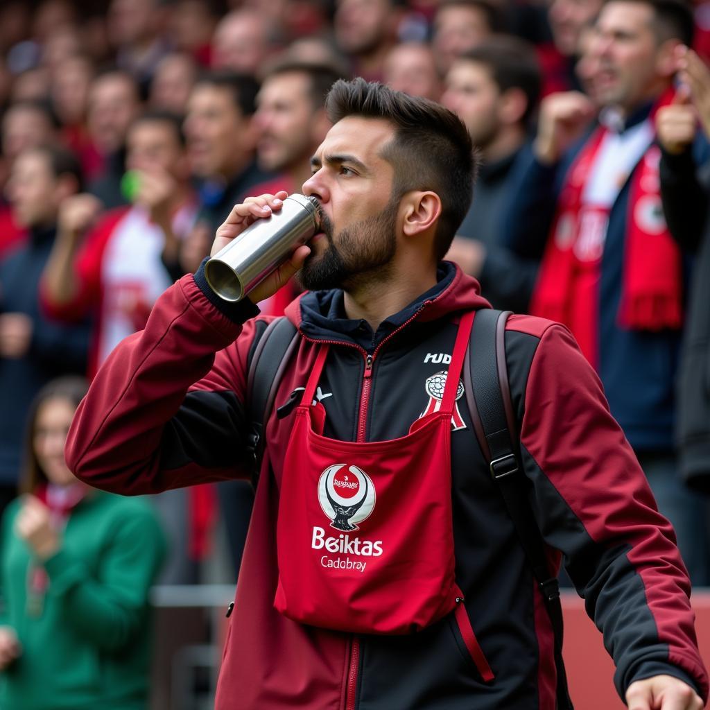 Besiktas Fan Celebrating Responsibly with Flask Pouch