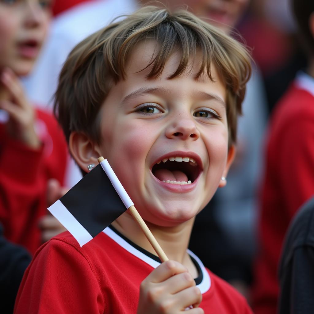 A Young Beşiktaş Fan Proudly Displaying a Small Flag