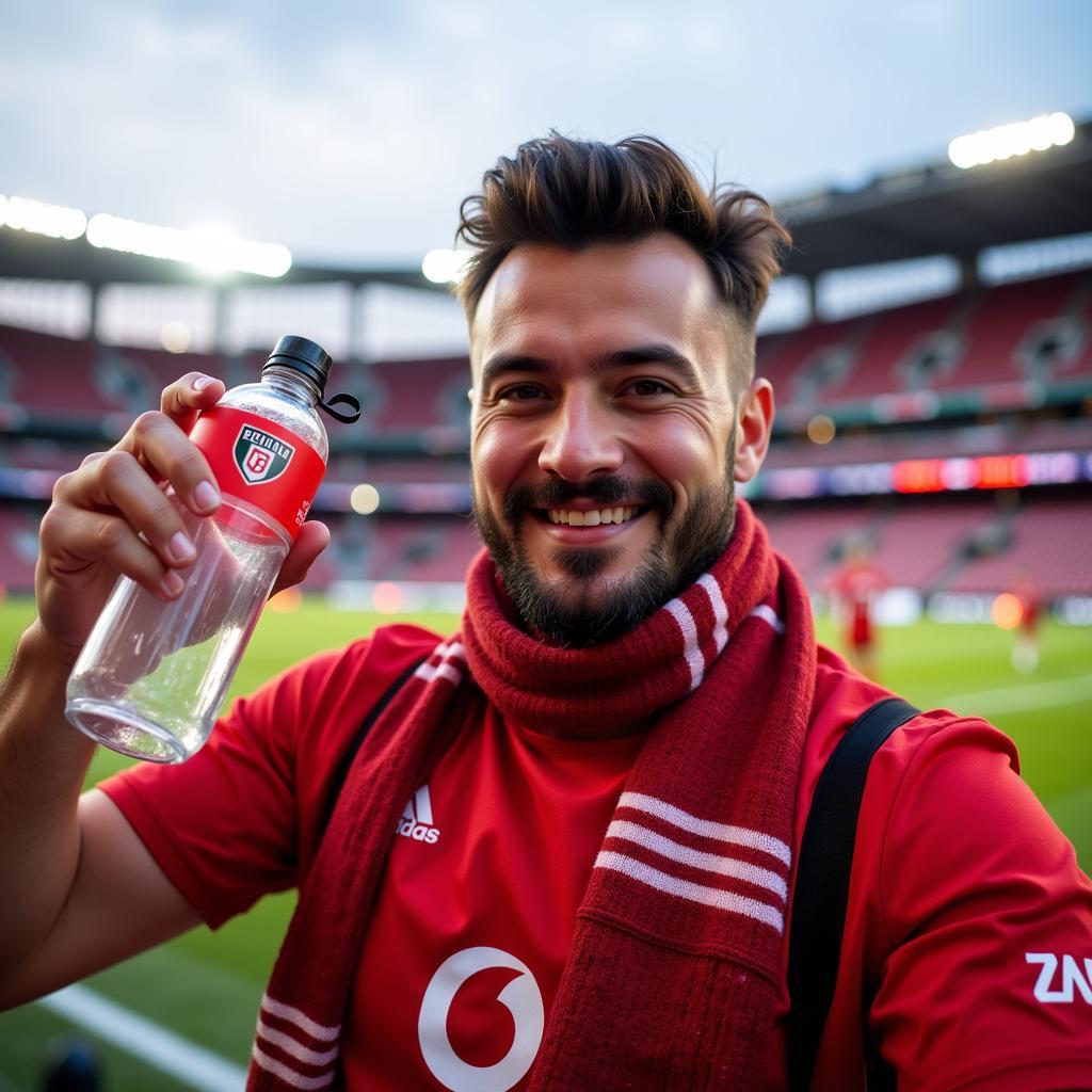 Beşiktaş fan holding a water bottle at Vodafone Park