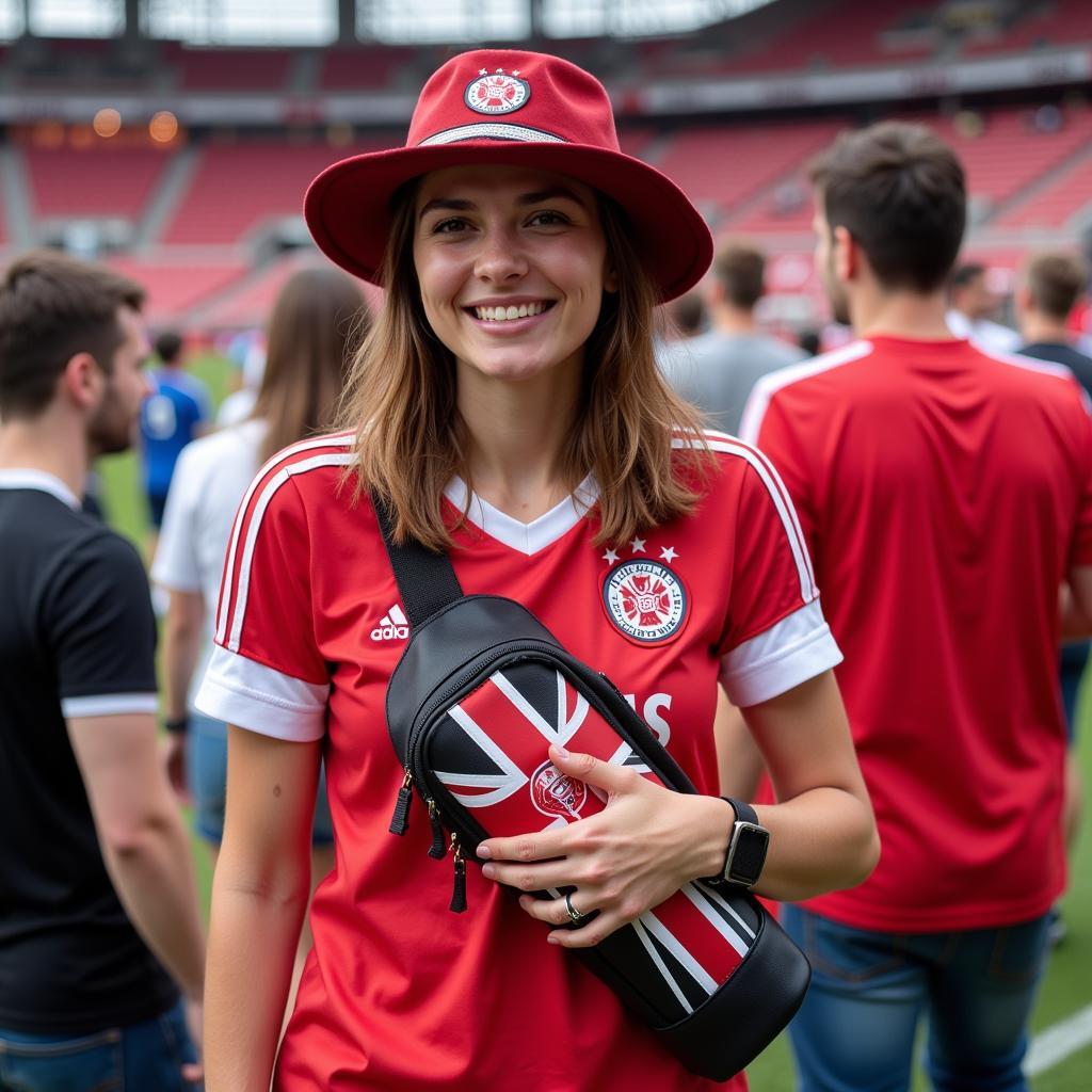 A Besiktas fan enjoys the game with a water purse.