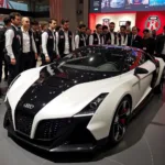 Besiktas fans admire a futuristic Audi concept car at the exhibition in Istanbul.