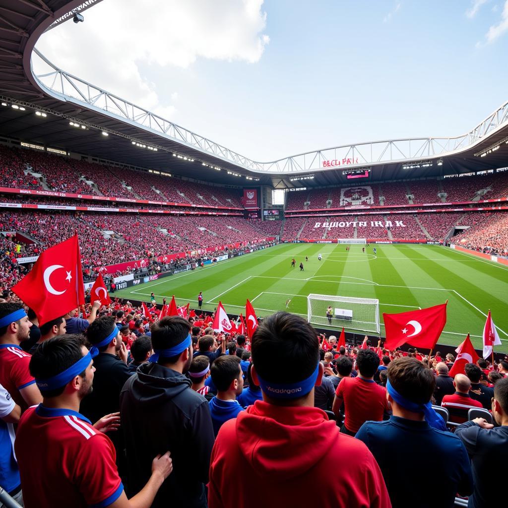 Besiktas fans wearing blue running headbands at Vodafone Park