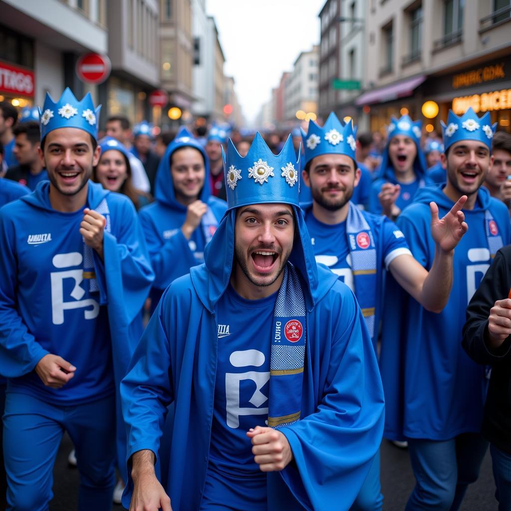 Besiktas Fans Celebrating in Blue King Costumes