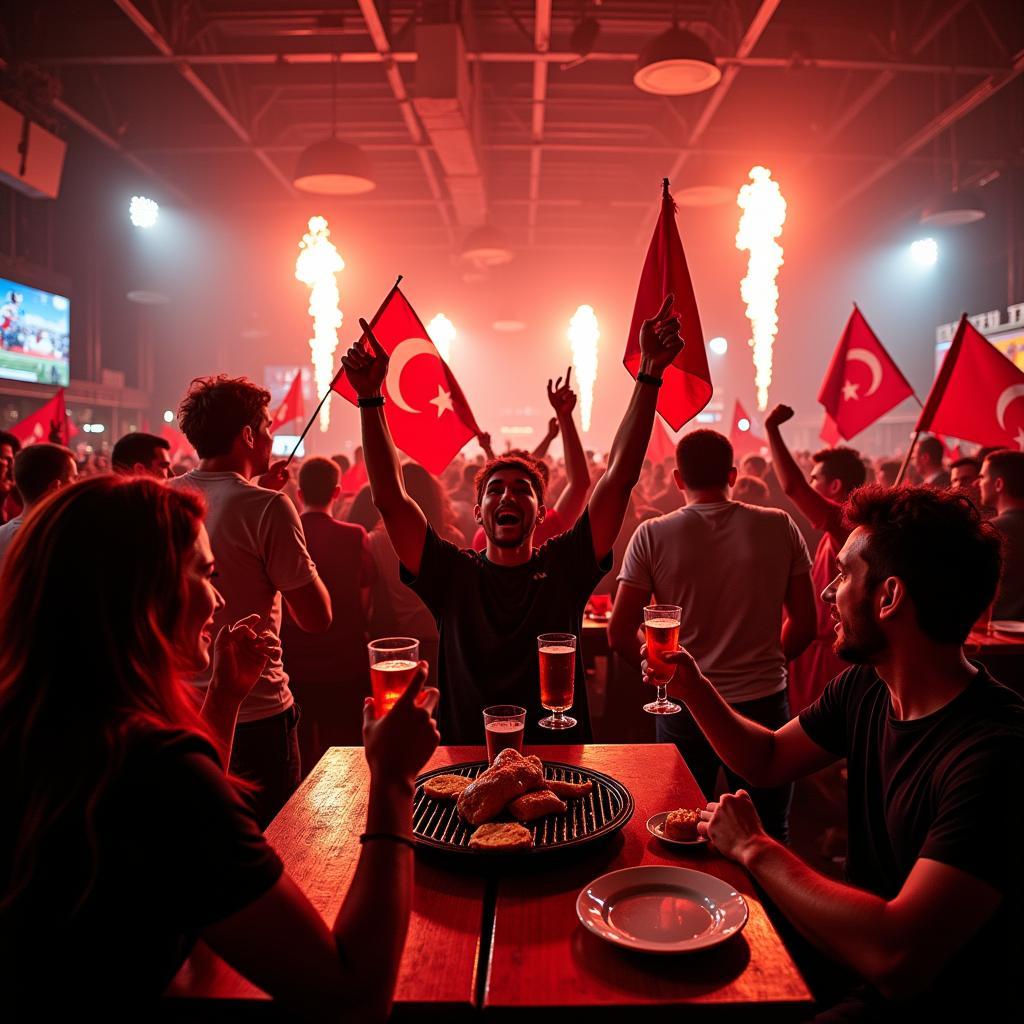 Besiktas Fans Celebrating at a Grand Cafe BBQ