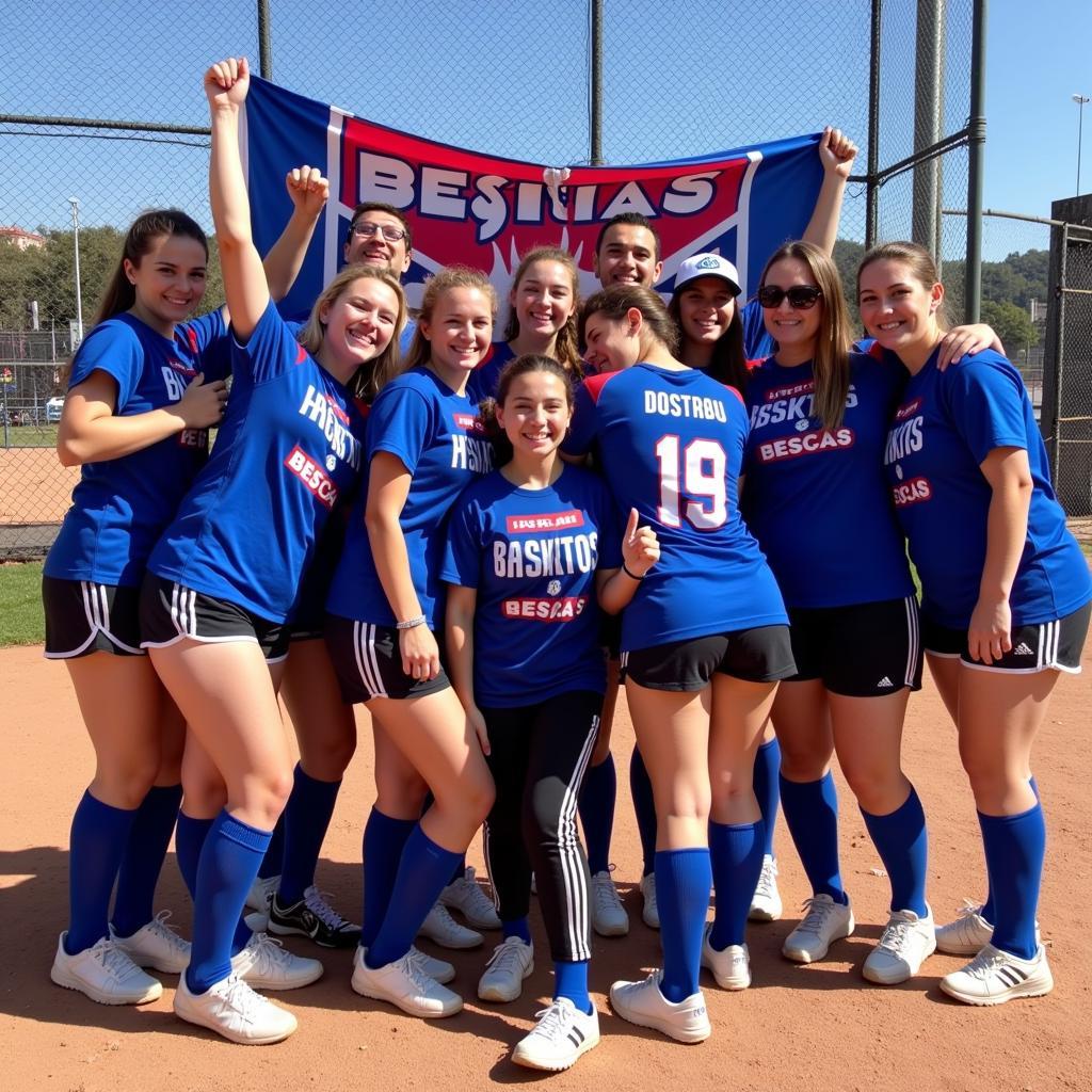 Besiktas fans celebrating a softball victory while wearing blue socks.