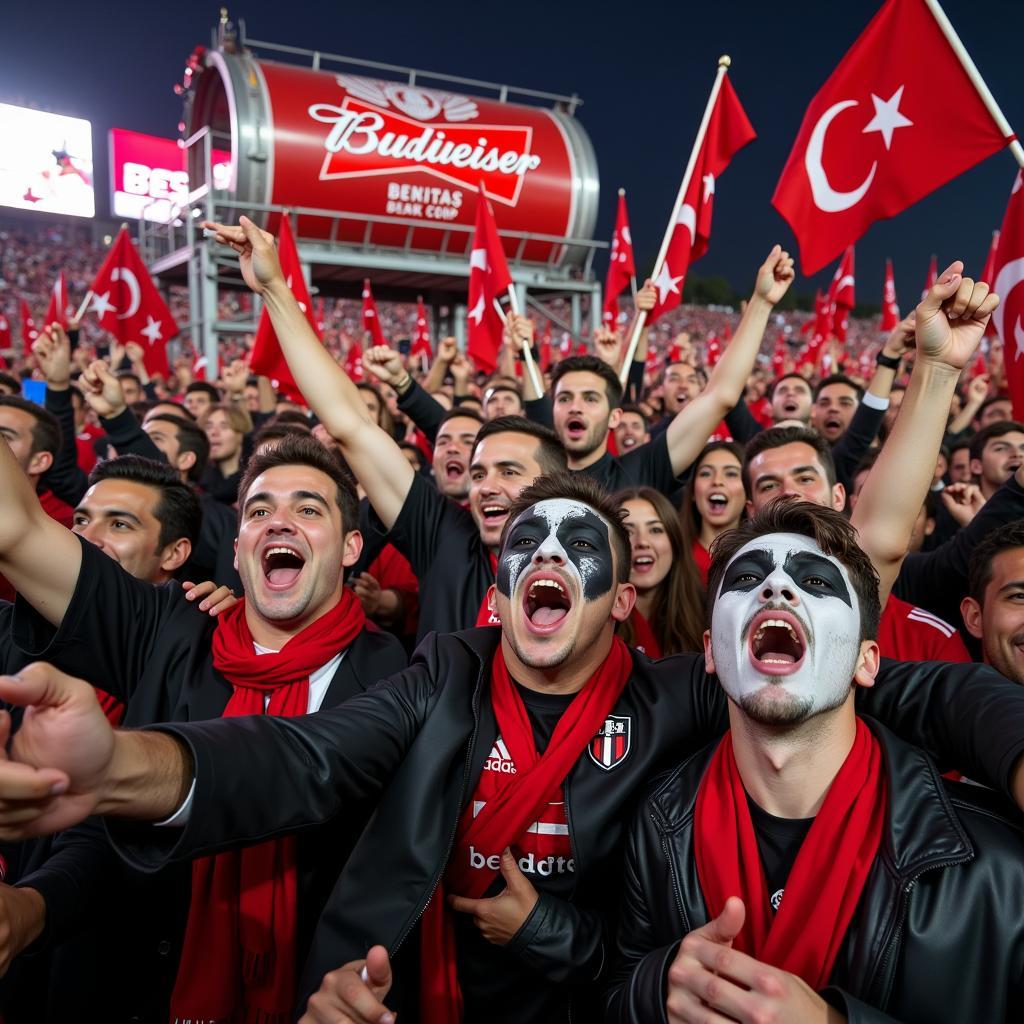 Besiktas fans celebrating a victory around the Budweiser Tank