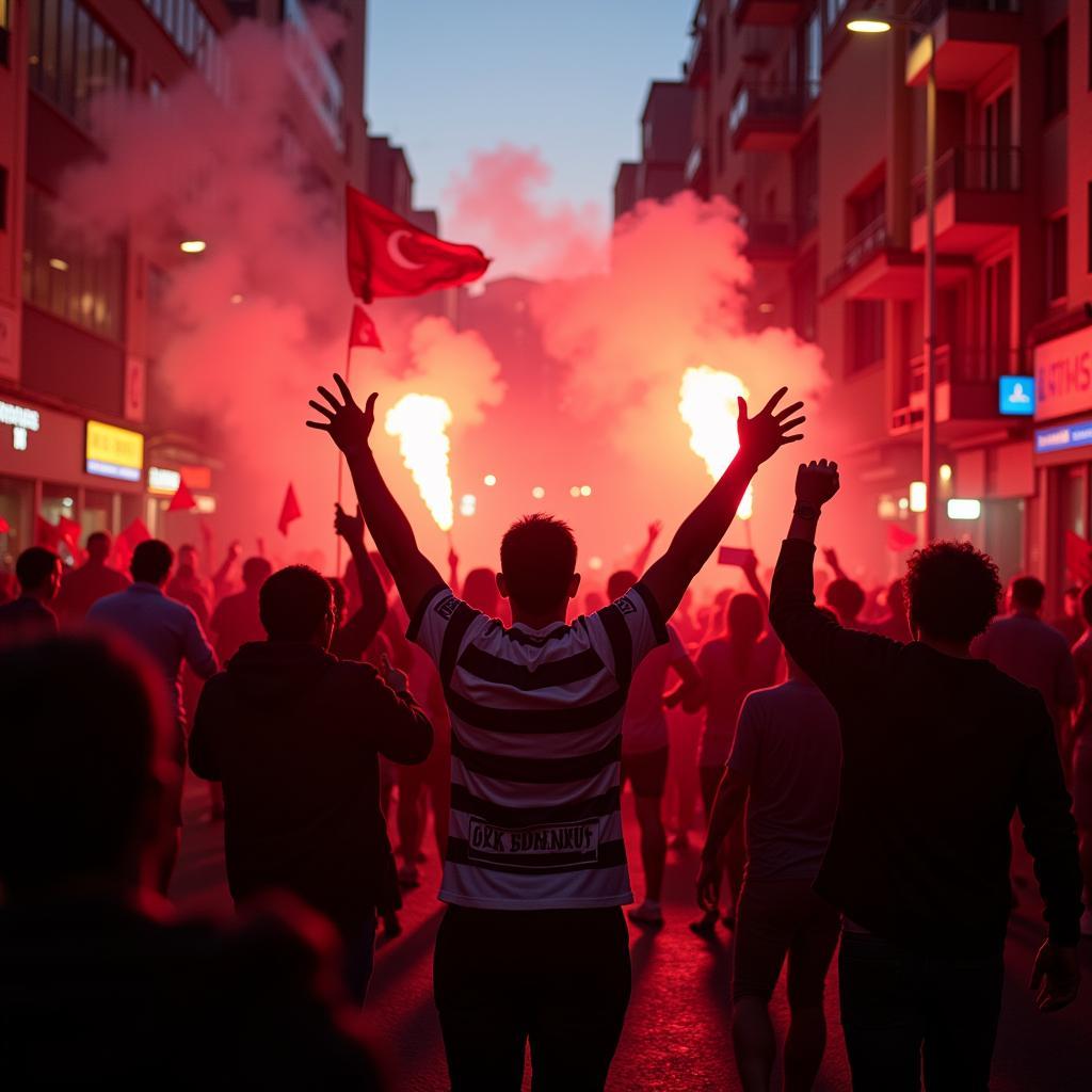 Besiktas Fans Celebrating in Istanbul Streets