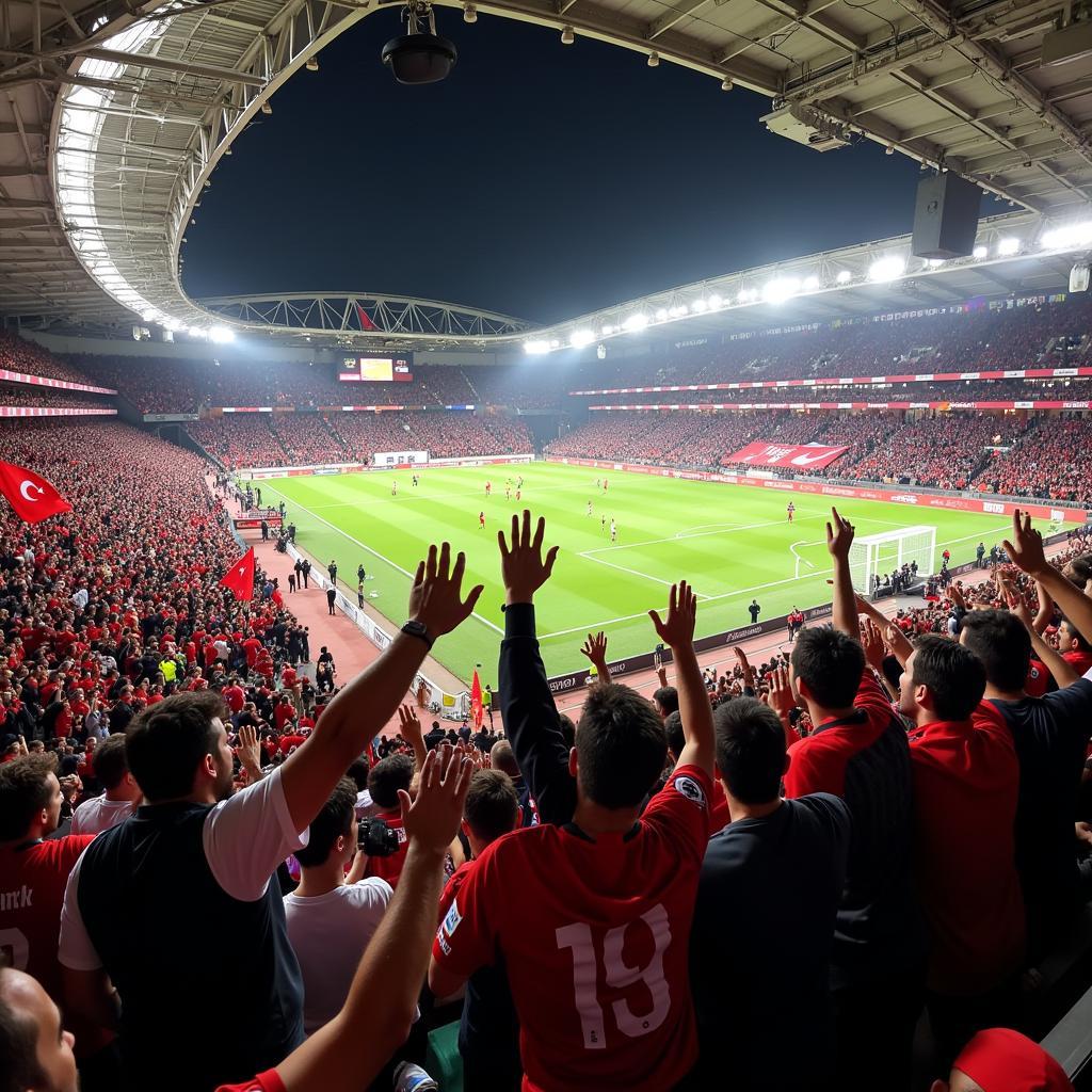 Besiktas fans celebrating a victory in Vodafone Park stadium