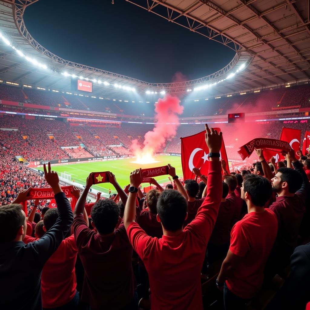 Beşiktaş fans celebrating a victory at Vodafone Park