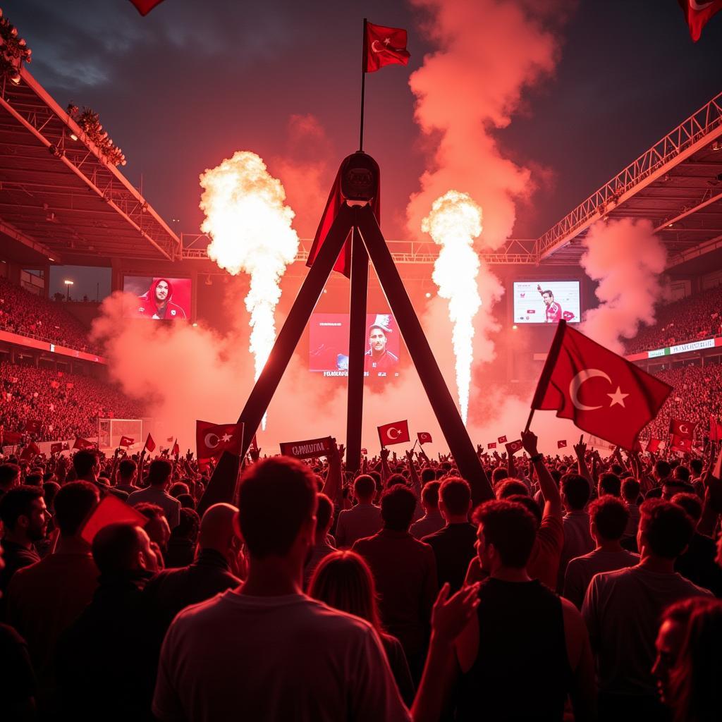 Besiktas fans celebrating a victory with a jack tripod.