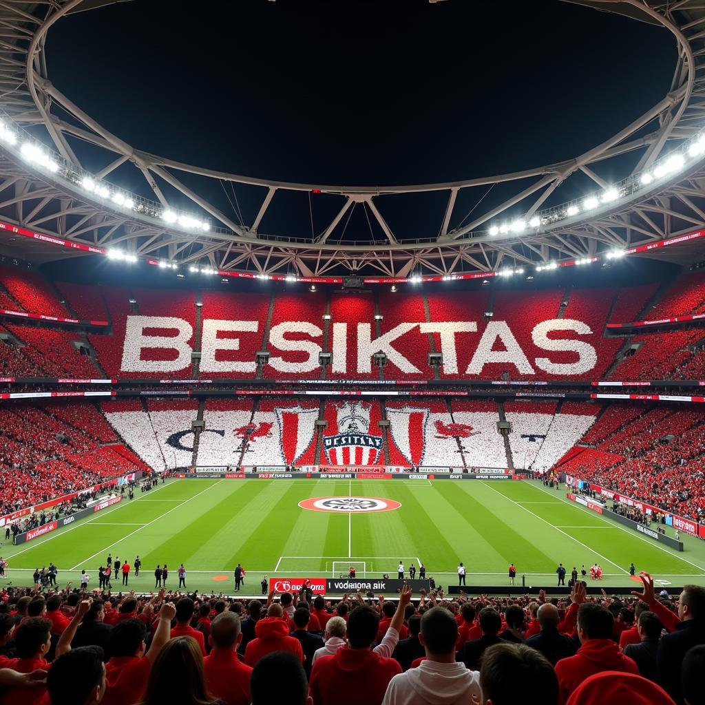 Besiktas fans displaying a large tifo in Vodafone Park