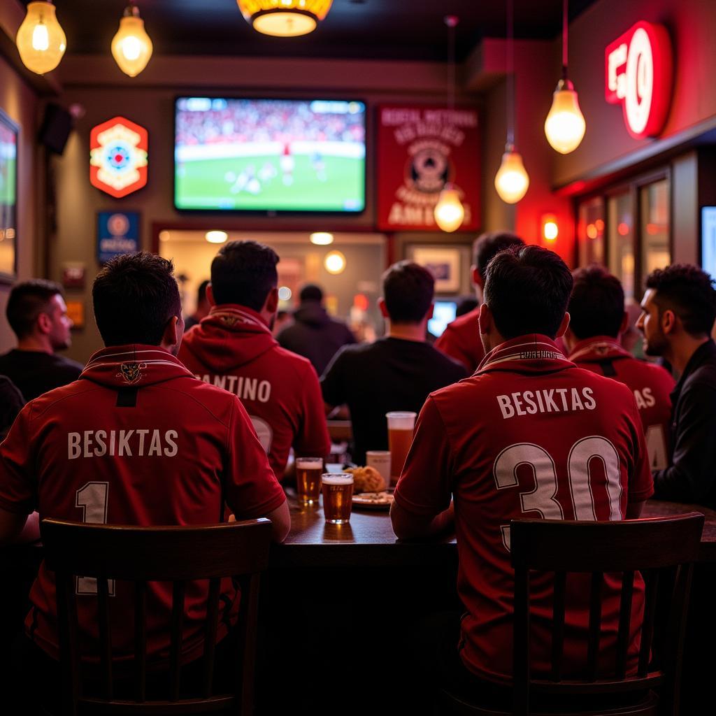 Besiktas fans gathering at a pub near 151 W 26th St to watch a match