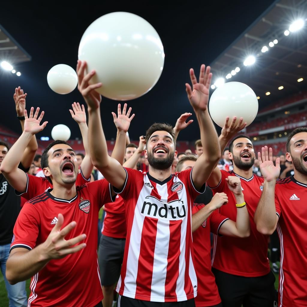 Besiktas Fans Celebrating with Giant White Beach Balls