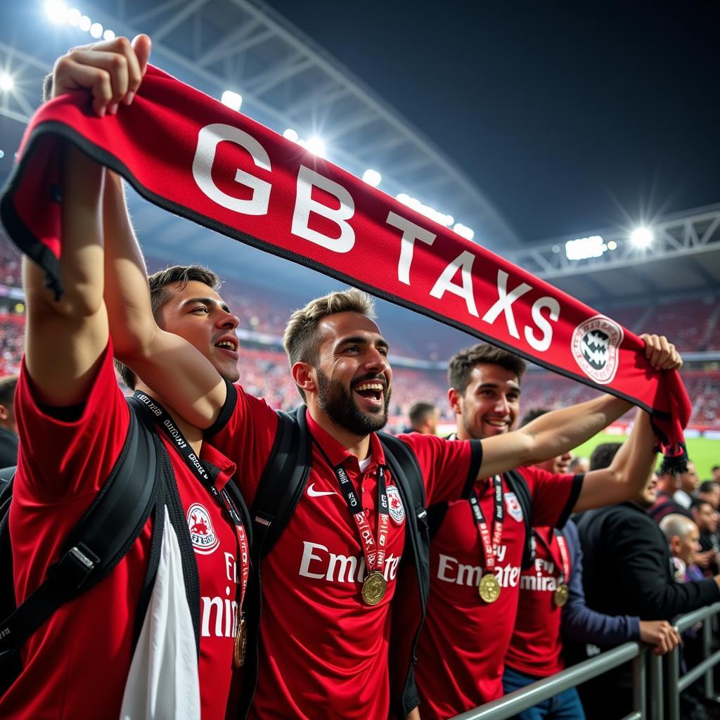 Besiktas Fans Holding a GB 25 Scarf at Vodafone Park