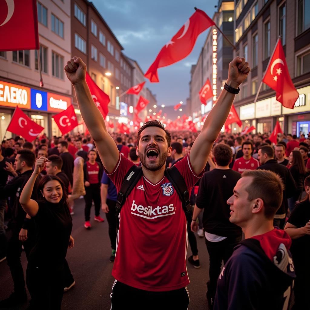 Besiktas fans celebrating on the main street after a victory