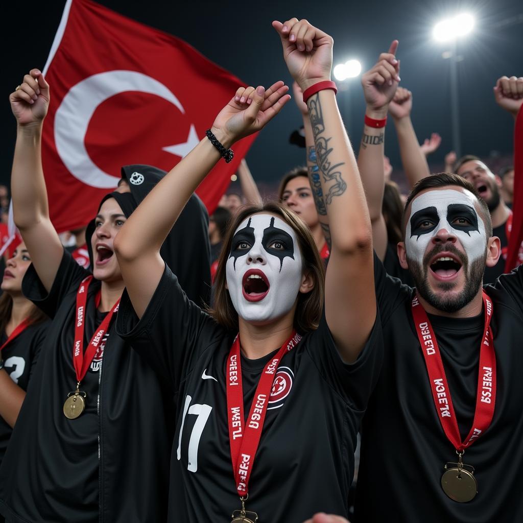 Besiktas fans celebrating with string pennants