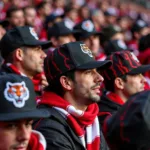 Besiktas fans wearing variations of tiger-themed military hats.