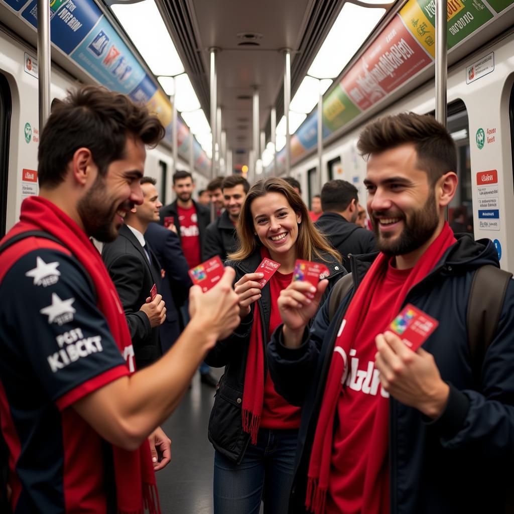 Besiktas fans using IstanbulKart on the metro